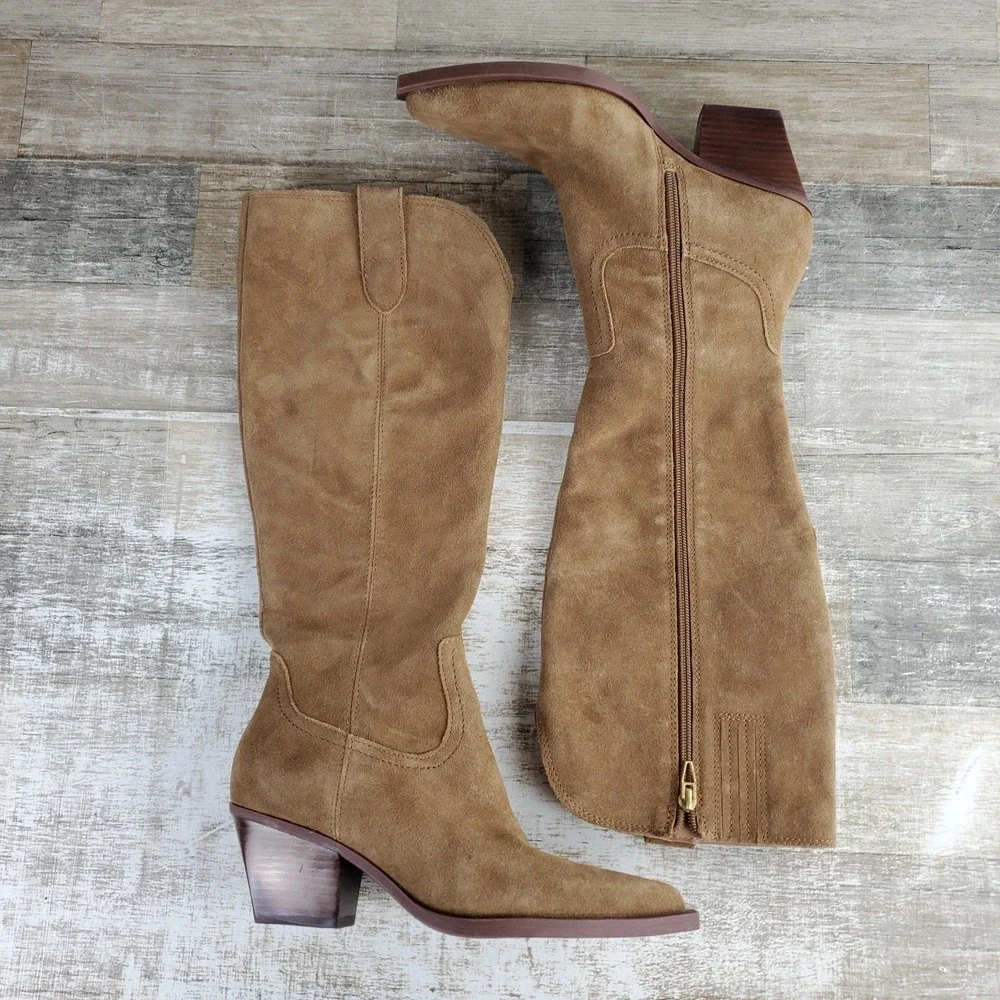 Dolce Vita Ramsay Womens Knee High Boots Sz 6.5 Light Brown Side Zip Pointed Toe